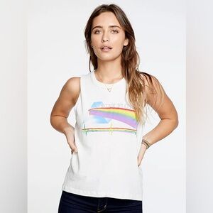 Chaser PINK FLOYD - PRISM RAINBOW MUSCLE DROP TEE - White